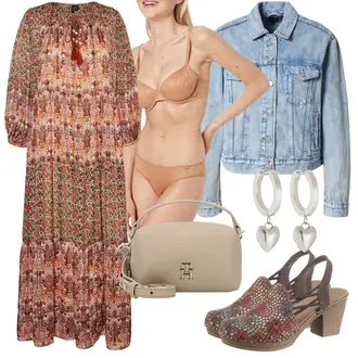 Outfit s Hnědá/Fialová/Vícebarevný/Červená Šaty S Potiskem/Vintage Boho Šaty/Hippie šaty/Boho Letní Šaty/Boho Šaty Elegantní VERO MODA "Letní Outfit"