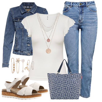 Outfit met wit Broche/Oorclip fako bijoux® "Stijlvolle zomersfeer"