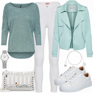 Outfit mit Türkis/Grün/Hellblau 3/4 Bluse/Klassische Tunika/Elegante Tunika/ausgefallene tunika/Festliche Tunika/Lederjacke/Tuniken-Shirt/Shirt & Top Große Größe/Tunika Only "Only"
