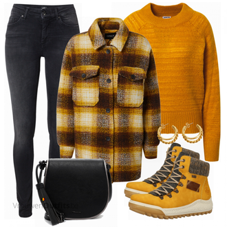 Outfit met geel Laars Rieker "Kleurrijke herfstroutfit"