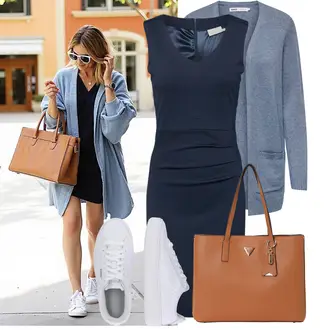 Do koljena Svatovski gost Outfit sa Tamnoplava Uska Haljina/Pamučna Haljina/Pletena Haljina/Platnena Haljina/Haljina s Prednjim Patentnim Zatvaračem/Haljina Ravnog Kroja/Poslovna Haljina/Haljina za ured/Haljina Bez Rukava Kaffe "Moderni outfit za proljeće"