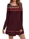 CNFIO T-Shirt-Kleid für Damen, lockerer Stil, Muster: Bohomian/Leopard, langärmelig, Tunika, Tops, Minikleider mit Taschen, N-Weinrot, M