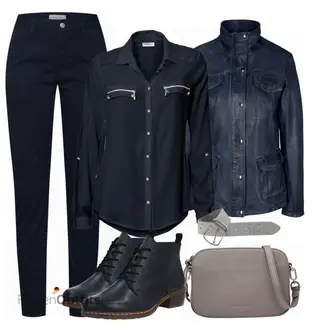 Outfit mit Schwarz Lederjacke Heine "Perfekt für den Herbst"