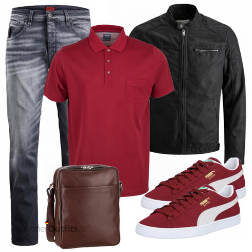 Rot Sneaker/Leder Sneaker Puma kombinieren