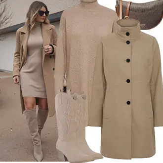 Mit Absatz Outfit mit Beige/Braun/Lila Kniehoher Stiefel/Vintage Stiefel/ReitStiefel/CowboyStiefel/Langer Stiefel/WeitschaftStiefel/Cowboy Stiefel VAN HILL "Modisches Frühlingsoutfit"