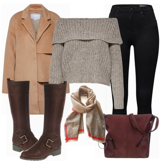Outfit mit Schwarz Lederjacke/Cord Legging/High Waist Legging/Strick Legging/Gefütterte Leggings/Lederjacke/Thermohose/Treggings/Warme Leggings/Biker Jeans/Thermojeans VERO MODA "SweetTea"