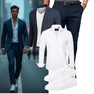 Business Outfits Schön mit Dunkelblau/Hellblau Meilicloth "Business Outfit"Look: Casual, Elegant, Rap, Schlichte, Stil, Smart Casual, Coole, Schön, Old Money, Moderne, Büro