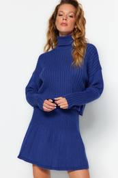 Saks Crop Super Wide Pattern Soft Texture Pleated Skirted Knitwear Bottom-Top Set