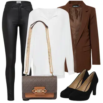 Outfit mit Dunkelbraun/Braun Mantel/Blazerjacke/Blazer mit Feder/Blusenblazer/Boyfriend Blazer/Lederjacke/Eleganter Blazer/Longblazer/Oversize Blazer/Lederjacke für Männer Pieces "Business Look"