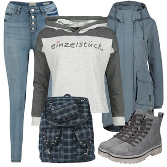 Outfit mit Grau/Hellgrau Fleece Pullover/Kapuzenpullover/Feinstrickpullover/Pullover mit Reißverschluss/Damen Pullover/2-in-1 Pullover sprüche "Perfect Voor De Winter"
