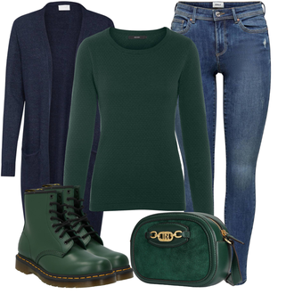 Stiefel Outfits mit Dunkelblau Strick Große/Kleid Große Größe/Kaschmir-Strickjacke/Lange Strickjacken Vila "Herbstlicher Look"