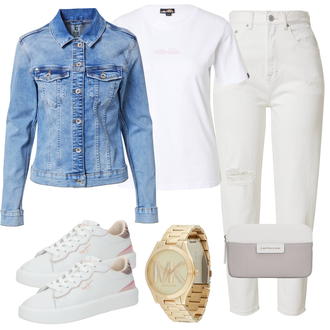 outfit mit Khaki/Krem/Bela Hlača velika velikost Tommy Jeans "Pomladanski Outfit"
