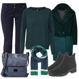 Winter Outfits Festlich mit Blau/DunkelBlau Diabetiker-Tasche/Gürteltasche/Mannstasche/Mini-Rucksack/Wasserdichte Tasche/Tragetasche Tom Tailor "blue and green"Look: Uni, Indoor, Old Money, Elegant, Coole, Festlich, Punk, Premium
