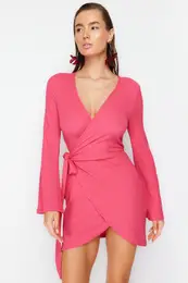 Fuchsia Mini Woven Tie Beach Dress