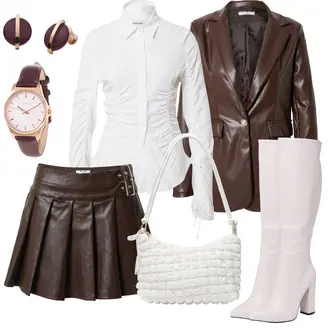 Outfit mit Dunkelbraun/Braun Mantel/Lederblazer/Kunstleder Blazer Hailys "Super schönes Outfit fürs Büro"