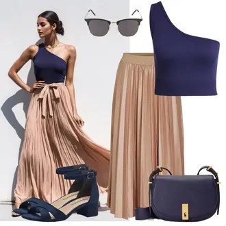 Sommer Outfits mit Beige/Braun/Lila/Gold Short Große Größe/WadenLanger Rock/Christlicher Rock/Italienischer Rock/Langer Rock/Maxirock/Midirock/Moderne Rock/Plisseerock/Standesamt Rock/Vintage Maxirock/Hochzeitsgast Rock/Kleid Große Größe/Hose Große Größe Vila "Summer Outfits"