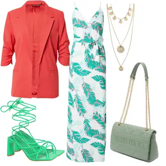 Geblümt Outfit mit Türkis/Grün/Weiß Bedrucktes Kleid/Strandkleid/Langes Sommerkleid Sisters Point "Perfektes Büro Outfit"