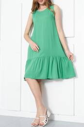 Women's Grass Green SLEEVE SKIRT FRILLED DRESS