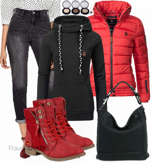 Tanzen Outfit mit Rot/Dunkelrot Winter Stiefelette/Gefütterte Stiefelette/Sommerstiefelette/Sneaker Mit Seitlichem Reißverschluss/Schnürstiefelette/Flache Stiefelette/Stiefel Mit Reißverschluss Stiefelparadies "Find Jeans"Look: Reiten, Tanzen, Freizeit