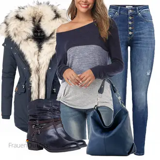 Eine Schulter Outfit mit Grau/Dunkelblau SchlupfBluse/Sportliche Bluse/Lederjacke/Bluse Oberteil/Bluse Mit Ellen­bogen-patch/LangarmBluse/Bluse QAKEHU "Perfekt für den Herbst"