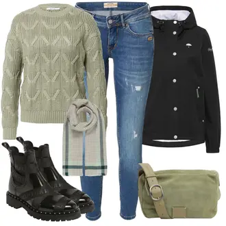 Vegan Outfit mit Schwarz Chelsea Boot/Vintage Stiefelette/Sommerstiefelette/Flache Stiefelette/Lederjacke/Leder Stiefelette/Biker Boot LEMON JELLY "Outfit für den Herbst"
