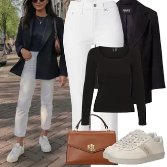 Outfit sa Crna Obični top/Pleteni top/pletena košulja/Duga košulja/Majica dugih rukava/Party Top/Košulja top VERO MODA "proljetni outfit"