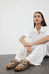 Mink Stone Accessory Detailed Double Buckled Women's Slippers TAXSS24TE00002