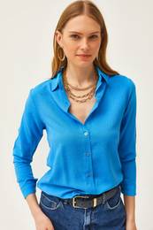 Women's Leopard Blue Jacquard Satin Detailed Woven Shirt