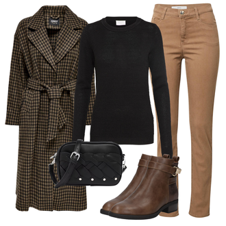 80er Outfit mit Braun/Dunkelbraun/Beige Rahmengenähter Schuh/Vintage Stiefel/Vintage Stiefelette/Reitstiefel/Gefütterte Stiefelette/Leder Stiefelette/Cowboystiefel/Klassischer Stiefel/Chelsea Boot/Lederjacke About You "Herbstlicher Look"Look: Uni, 80er, Country Styl, Cowgirl, Duckfeet, Schön, Western