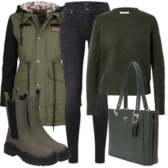 Stiefel Outfits Kurz Jagd mit Dunkelgrün Wachsjacke/Uniformjacke/Bundeswehr Parka/Militärjacke/Outdoormantel/Goretex Mantel/Militärmantel Stranger Things "Cool für die Freizeit"Look: Airsoft, Trekking, Jagd