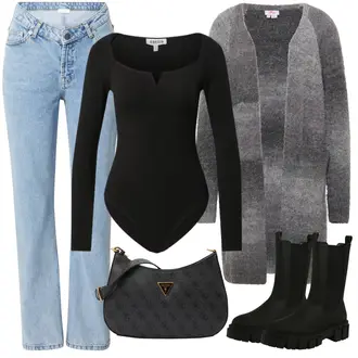 Outfit Inspo Schule mit Schwarz Chelsea Boot/Biker Boot About You "Auffälliges Outfit Inspo"Look: Wasen, Konzert, Schule