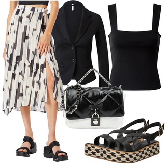 Midi Outfit mit Grau/Beige/Braun/Weiß/Schwarz Short Große Größe/Kleid Große Größe/80er Rock/90er Rock/Christlicher Rock/Italienischer Rock/Midirock/Moderne Rock/Bedruckter Rock/Standesamt Rock/Rock Zum Binden/Wickelrock warehouse "Outfit für den Sommer"