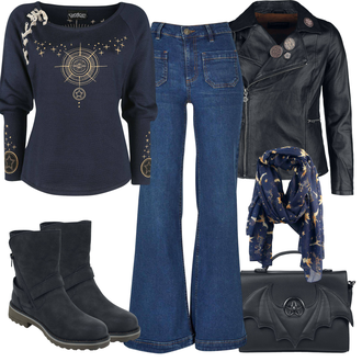 Outfit mit Dunkelblau/Fliederfarben/Blau/Braun Bandana/Tuch Peter Pan "Cooles Herbst Outfit"