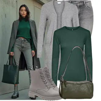 Stiefel Outfits mit Hellgrau/Grau/Dunkelgrau Strick Große/Kleid Große Größe/Mantel/Tunika/Kaschmir-Strickjacke/Lange Strickjacken/Winter Strickjacke/Wolle Strickjacke Vila "Stilvoller Look für den Frühling"