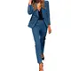 Damen Zweiteiliger Anzug Set 2 Stück Revers Büro Business Formal Blazer Langarm Anzugjacke Hosenanzug Slim Fit Hose