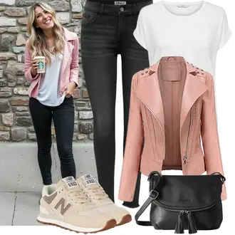 Herbst Outfits Coole mit Rosa Frühlingsjacke/Jacke mit Seitlichem Reißverschluss/Kunstlederjacke/Bikerjacke "Perfekt für die Freizeit"Look: Outdoor, Stil, Coole, Uni, Moderne, Schön