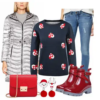 Outfit mit Schwarz Weihnachtspullover/Kaschmir Pullover/Norweger Pullover/Pullover Bedrucken/Wollpullover/Norweger Pullover BlendShe "WinterOutfit"