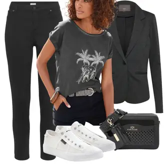 Outfit mit Weiß/Beige Schmaler Sneaker/Sneaker Mit Seitlichem Reißverschluss/Turnschuh ohne Schnürsenkel/Sneaker Low/Canvas-Sneaker Elbsand "Freizeit Outfit"