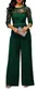 Cookieslove Damen Elegant Spitze Jumpsuit mit 1/2 Ärmel Bluse Overall Stilvoll Hohe Taille Weitem Bein Langhose Einteiler Hosenanzug Party Festlich Playsuit Tunika Abendmode