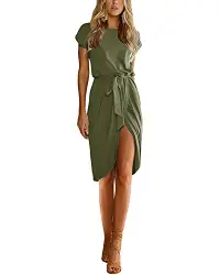 YOINS Damen Kleider Strandkleid Sommerkleid Strickkleider für Damen Maxikleid Abendkleid Jerseykleider Weihnachtskleid Rundhals mit Gürtel