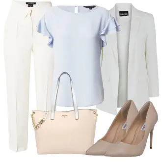 Outfit mit Weiß/Beige/Creme/Khaki Gerade Hose/Hose mit Schlitz/Musselin Hose/High Waist Hose/Anzughose/Bügelfaltenhose/Karottenhose/Caprihose/3/4 Hose Karen Millen "Stile aziendale"