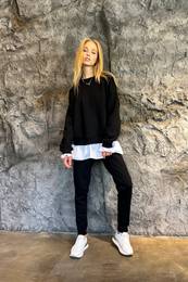 Trend Alaat Stili Women's Black Crew-neck Skirt Shirt Detailed 3-Threads Wrapped Tracksuit Set