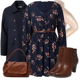 Flower Power Outfit mit Dunkelblau/Blau/Pastell Kleid Große Größe/Bluse und Tunika Tunika About You "Stylischer Bürolook"