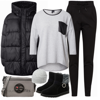 Outfit mit Schwarz Stiefel Skechers "Lässiger Freizeit Look"