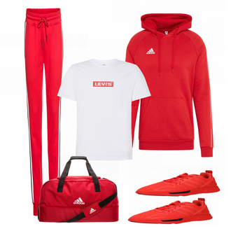 Outfit mit Rot Hoodie Adidas Performance, Rot Tasche Adidas Performance "Lässiger Freizeit Look"