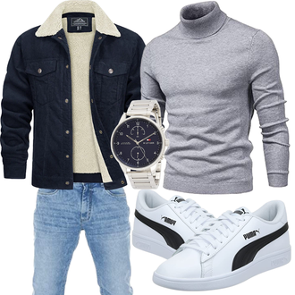 Winter Outfits Büro mit Grau SHOUJIQQ "Winterliches Freizeit Outfit"Look: Boyfriend, Indoor, Stil, Western, Goa, GoGo, Trachten, Hip Hop, Zuhause, Büro, Moderne, Casual, Business