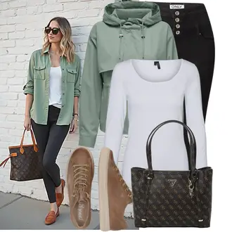 Fitness Outfit sa Siva/Krem/Bijela/Srebro/Ljubičasta/Pink Obični top/Duga košulja/Muške tenisice za trčanje/Majica dugih rukava/Dugi top VERO MODA "Moderan look za proljeće"Look: Umjetničko klizanje, Fitness
