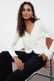 Ecru Shaggy Knitwear Cardigan