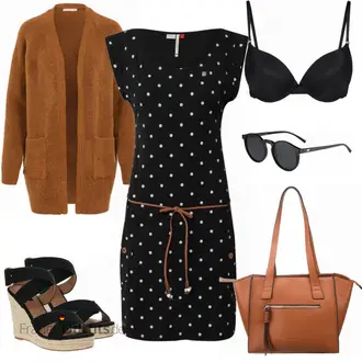 Midi Outfit mit Schwarz Kleid Große Größe/Tunika/Kleid mit Gürtel/Polka Dot-Kleid Ragwear "Schicker Freizeitlook"