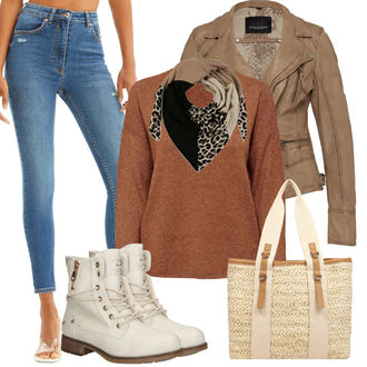 Outfit mit Beige/Braun Schal/Bandana/Kopftuch/Tuch About You "Herbst Outfit für den Alltag"